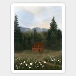 Abstract Landscape, Cute Cottage Illustration Sticker